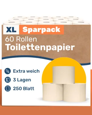 Produktbild von 60 Rollen Toilettenpapier 3-lagig – 250 Blatt pro Rolle - – Vorratspackung