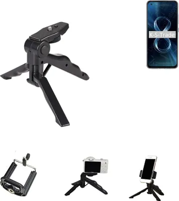 Produktbild von K-S-Trade Stativ Tisch-Ständer Dreibein Handy-Stativ Ständer kompatibel mit Asus Zenfone 8 Mini-Stativ Smartphone Tripod Handy-Stativ aus Plastik