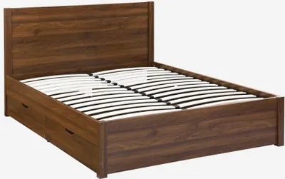 Immagine prodotto di Letto con rete a doghe e testiera 160x200cm + 4 cassetti, Noce