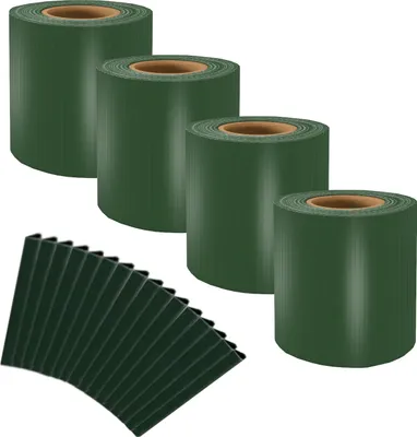 Produktbild von Sellon24® PVC Sichtschutzstreifen Doppelstabmatten Zaunfolie 4er Set | 4 Rollen 35m x 19cm Befestigungsclips Sichtschutz Windschutz 450g/m² grün