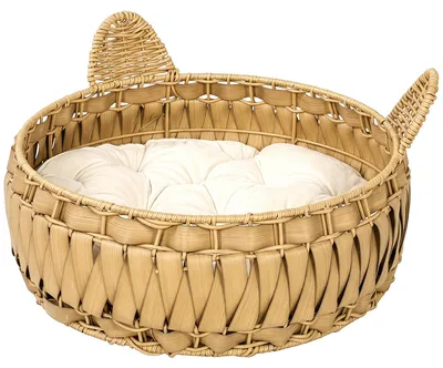 Productafbeelding van PawHut kattenbed, rieten kattenhol, kattenmand met afneembaar kussen, lichtbruin