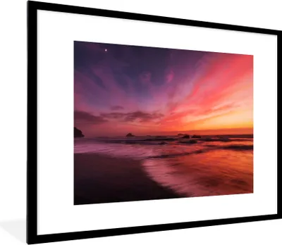 Produktbild von MuchoWow® Gerahmtes Poster Strand - Meer - Natur - Abend 80x60 cm - Poster mit Schwarzem Bilderrahmen Wandposter Rahmen Foto Bilder - Schlafzimmer-Dekorationen - Fotoposter