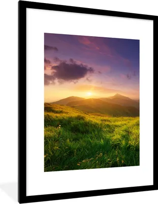 Produktbild von MuchoWow® Gerahmtes Poster Berge - Sonne - Natur 60x80 cm - Poster mit Schwarzem Bilderrahmen Wandposter Rahmen Foto Bilder - Wohnzimmer - Dekorationen - Prämie