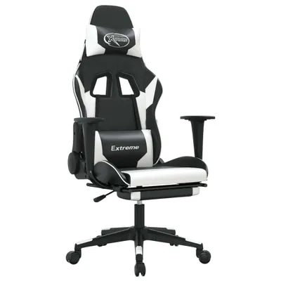 Produktbild von Gaming-Stuhl mit Massage & Fußstütze Schwarz & Weiß Kunstleder
