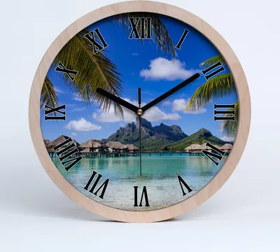 Produktbild von Holzuhr 25fi cm wanduhr - schwarze Spitzen - Palmen auf dem bora