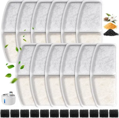 Productafbeelding van Filters voor kattenfontein - 12 stuks met 12 pompsponzen - geschikt voor Toplee W04SP 2,8 l