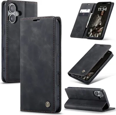 Produktbild von König Design Hülle kompatibel mit Apple iPhone 16 Plus Kunstleder Handyhülle - Handy Case Schwarz