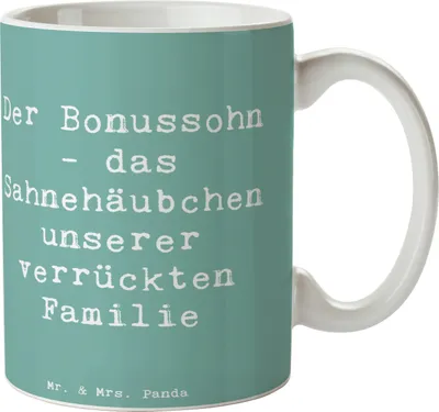 Produktbild von Mr. & Mrs. Panda Tasse Spruch Der Bonussohn - Meeresbrise - Geschenk, Keramiktasse, Stiefsohn, Becher, Kaffeebecher, Familienbindung, Patchworkfamilie, Familienleben
