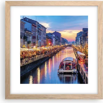 Produktbild von Gerahmtes Poster - Rahmen in heller Eiche - Kanal Grande Abend - 30x30 cm - Wand Bild - Wanddeko - Wandbilder - Wandposter - Bilderrahmen - Bilder - Kunstdruck - Wandbild - P2NAC30x30-4331