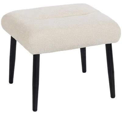 Produktbild von Weißer Fußhocker – Chenille-Hocker mit Stahlbeinen | Farbe: Weiß | Abmessungen: 41x45x38 cm
