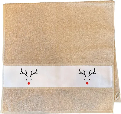 Produktbild von Huuraa Handtuch Rentier Rudolph 50x100cm Sand Baumwolle Handtuch Geschenkidee