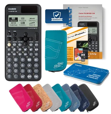 Produktbild von Casio FX-991 DE CW Taschenrechner mit Tasche türkis, Folie, Fachbuch & Zirkel Set