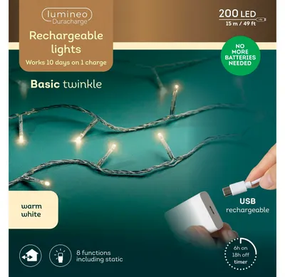 Produktbild von Lumineo, USB Lichterkette BASIC Twinkle, 200 LED 15 m, warm weiß