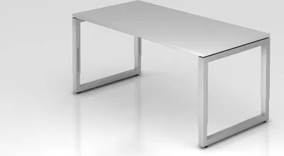 Produktbild von Schreibtisch Pavo | Grau | Silber Gestell | BxT 160x80cm | Arbeitshöhe 65-85cm | höhenjustierbar, 1cm Raster | O-Fuß-Gestell eckig | Rechteckform mit schwebender Tischplatte