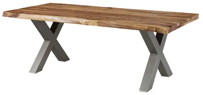 Immagine prodotto di MASSIVMOEBEL24 | FREEFORM 5 tavolo da pranzo in legno di sheesham - sabbiato natur / gambe in ferro X argento matt 200x100