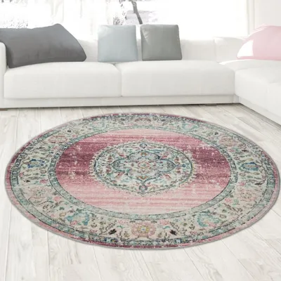 Image de Tapis Outdoor tapis oriental tapis de salon ornements en rose taille - 120 cm rond