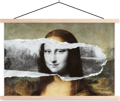 Produktbild von MuchoWow® Textilposter Mona Lisa - Schwarz und weiß - Da Vinci 60x40 cm mit holzfarbenen Rahmen - Bilder