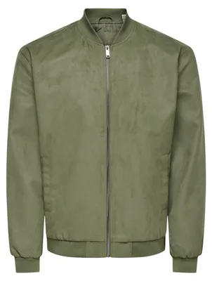 Productafbeelding van Only & Sons heren bomberjack "Onslucas" van imitatie suède, model OTW, kleur Kalamata, maat L