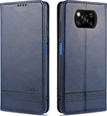 Obrázek produktu pro LaimTop Kožené pouzdro pro Xiaomi Poco X3, flipové pouzdro s magnetickým zavíráním a stojánkem, ochranné pouzdro pro Xiaomi Poco X3 NFC / X3 Pro Blue