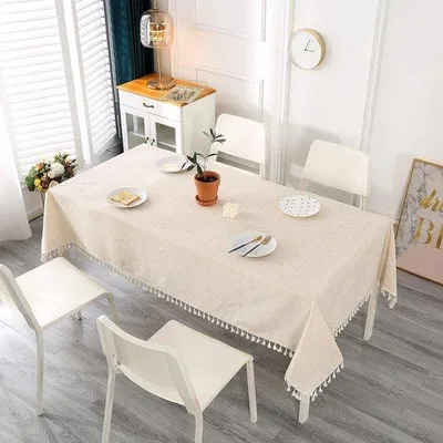 Immagine prodotto di Famanu, tovaglia beige - 140 x 350 cm, rettangolare, lavabile, con frange