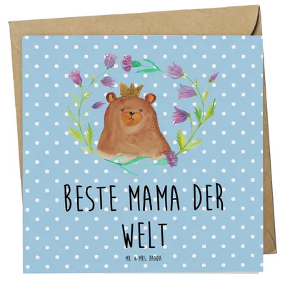 Produktbild von Mr. & Mrs. Panda Grußkarte Bär Königin - Blau Pastell - Geschenk, Mom, Mutti, Teddy, Muttertag, Klappkarte, Lieblingsmensch, anlasskarte, Mama, Glückwunschkarte, Mutter