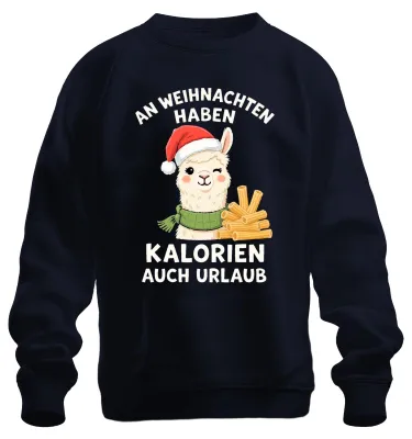 Produktbild von An Weihnachten haben Kalorien Urlaub Alpaka Lama lustig Sweatshirt Pullover, Navy, L