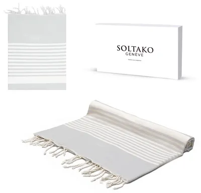 Produktbild von Premium XXL Strandtuch / Fouta / Hamamtuch / 2x2m / Design "ARTHUR" in Pastellgrau