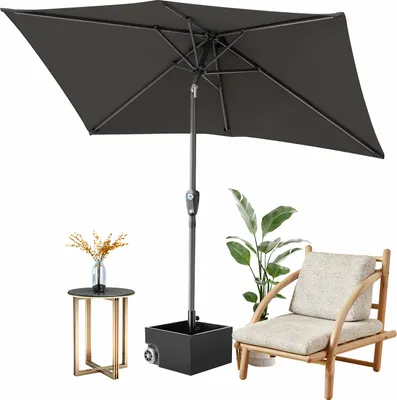 Obrázok produktu pre TolleTour slnečník Obdĺžnikový balkónový slnečník Ø210x140cm Sivý skladací 30° na oboch stranách s kľukou Slnečník na terasu Slnečník Záhradný slnečník