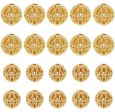 Filigranperlen 20 Stück, 14K vergoldet, 8/10 mm, rund, für Schmuck