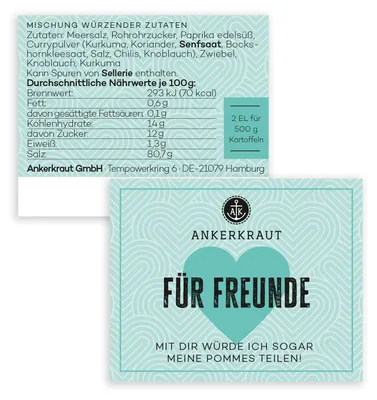 Produktbild von Ankerkraut "Für Freunde" Anlass-Geschenk, Freibad Pommes Salz zum Verschenken, Geschenk für Freunde, 150 g im Korkenglas