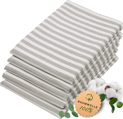 Produktbild von 5er Set Geschirrtücher gestreift aus 100% Baumwolle, 50x70 cm, grau weiß