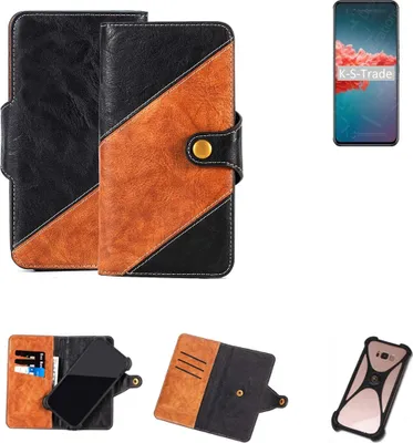 Produktbild von K-S-Trade Handyhülle Schutzhülle Bookstyle Case Wallet-Case kompatibel mit Xiaomi Mi 10T Handy Cover Bumper Klapphülle schwarz hellbraun 1x