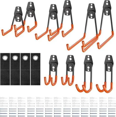 Produktbild von Garage-Haken-Set - 10 Stück - Oranje - Apparathaken - Multisize - Zwei-fach - Schwerlast - Zubehör