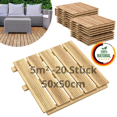 Produktbild von Floranica Holzfliese 20 Stk. /5 m² 50 x 50 cm Unbehandelt Terrassenfliese Lärchenholz Balkonfliesen Trittplatten