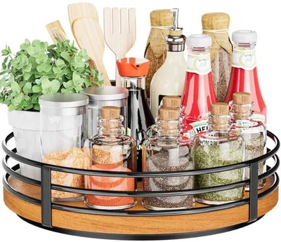 Produktbild von Unyqoos ® Holz-Drehteller Organizer für Küche und Zuhause mit 360 Grad Drehfunktion, 25,4 cm Durchmesser