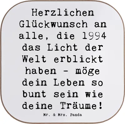 Produktbild von Mr. & Mrs. Panda Getränkeuntersetzer Spruch 1994 Geburtstag - Weiß - Geschenk, Geburtsjahr, Jahrgang, Untersetzer für Gläser, Tasse, Alter, Coaster, Glückwunsch, Tassen