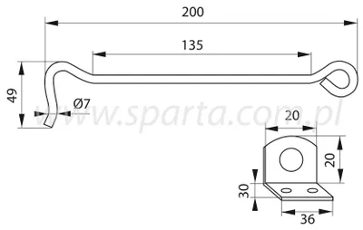 Produktbild von Okiennek 200 mm Fensterhaken aus Stahl, silberfarben