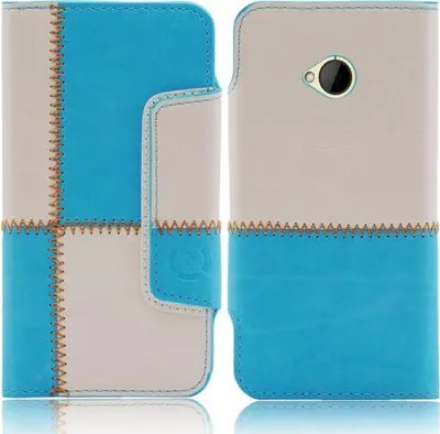Produktbild von HTC One M7 numia Bookstyle Nahtmuster Blau-Weiss