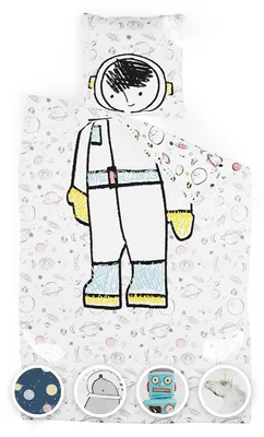 Produktbild von SLEEPWISE Kinderbettwäsche 140x200 | Schadstoff 2tlg. Bettwäsche Kinder mit Kissenbezug 65x65 cm | Extraweiche Mikrofaser Kinder Bettwäsche Set mit Reißverschluss | Astronaut