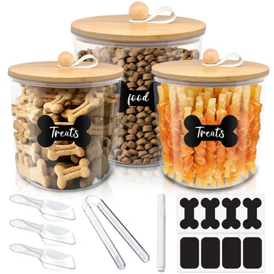 Produktbild von 3er-Pack luftdichte Hundefutterbehälter, Leckerlibehälter mit Bambusdeckeln (20 x 18 cm & 15 x 13 cm), Tierfutterbehälter, Katzenfutterbehälter