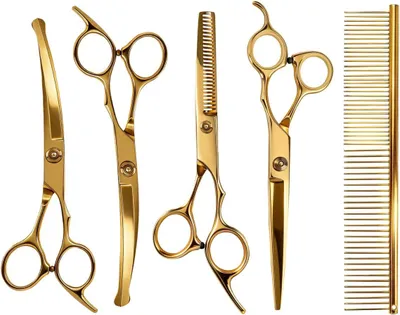 Produktbild von Hundescheren Set, Effilierschere, Trimmerschere gebogen, 3-teilig, für die Fellpflege