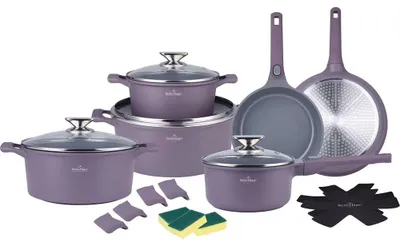 Productafbeelding van Set van 19 pannen, merk Swiss Haus-Geneva, aluminium, diameters: 18/20/24/28 cm, kleur: taupe