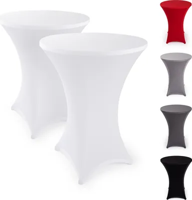 Produktbild von Blumtal Stretch Stehtisch Hussen Bügelfrei - e Tischhussen für Stehtische Ø 60 – 65 cm, Verstärkung im Fußbereich, waschmaschinengeeignet, Weiß