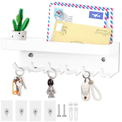 Produktbild von Schlüsselhalter mit 6 Haken, Schlüsselablage, bohrfreies Schlüsselbrett, weiß