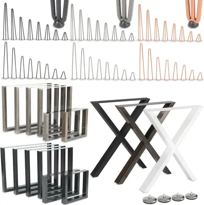 Produktbild von 4x Hairpin Legs mit 2 Streben, 4er Set, 61 cm, raw lackiert, Tischbeine aus Stahl