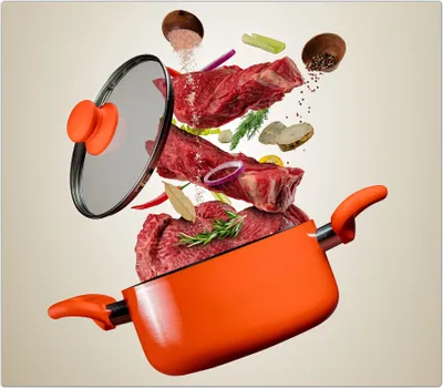 Produktbild von Spritzschutz Herdabdeckplatte Schneidebrett aus Glas Topf und Fleisch 1-Teilig (60x52cm)