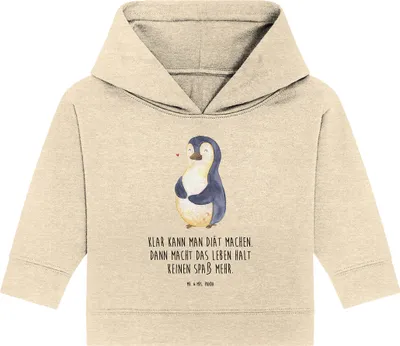 Produktbild von Mr. & Mrs. Panda Organic Baby Hoodie Pinguin Diät 12. - 18. Monat - Natural Raw - Geschenk, Motivation, Kapuzensweatshirt, Kapuzenshirt, Abnehmen, glücklich