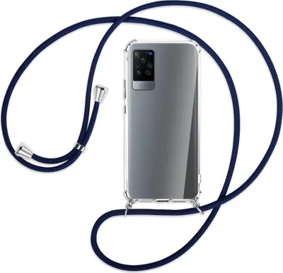 Produktbild von Handykette Backcover-Schutzhülle mit Band (Metall silberfarben) für vivo X60 Pro - dunkelblau