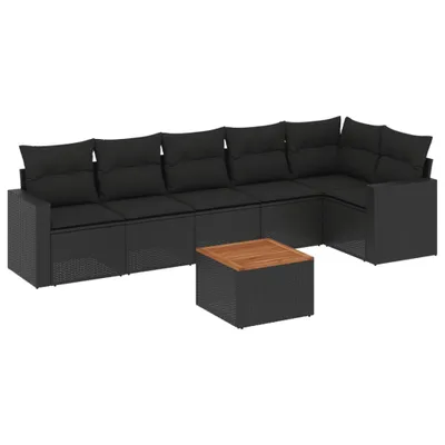 Produktbild von vidaXL 7-tlg. Garten-Sofagarnitur mit Kissen Schwarz Poly Rattan