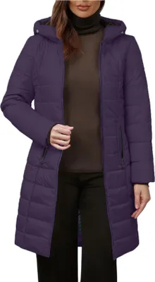 Produktbild von ASKSA Damen Wintermantel Warm Gefuettert Steppjacke Lang Winterparka Winter Fleece Jacke Winddicht Outdoorjacke mit Kapuze (Violett,L)